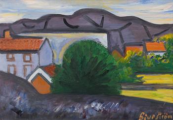 Tor Bjurström, West Coast landscape with cliffs and houses.