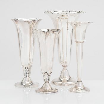 Four silver vases, Finland 1951 - 1962.