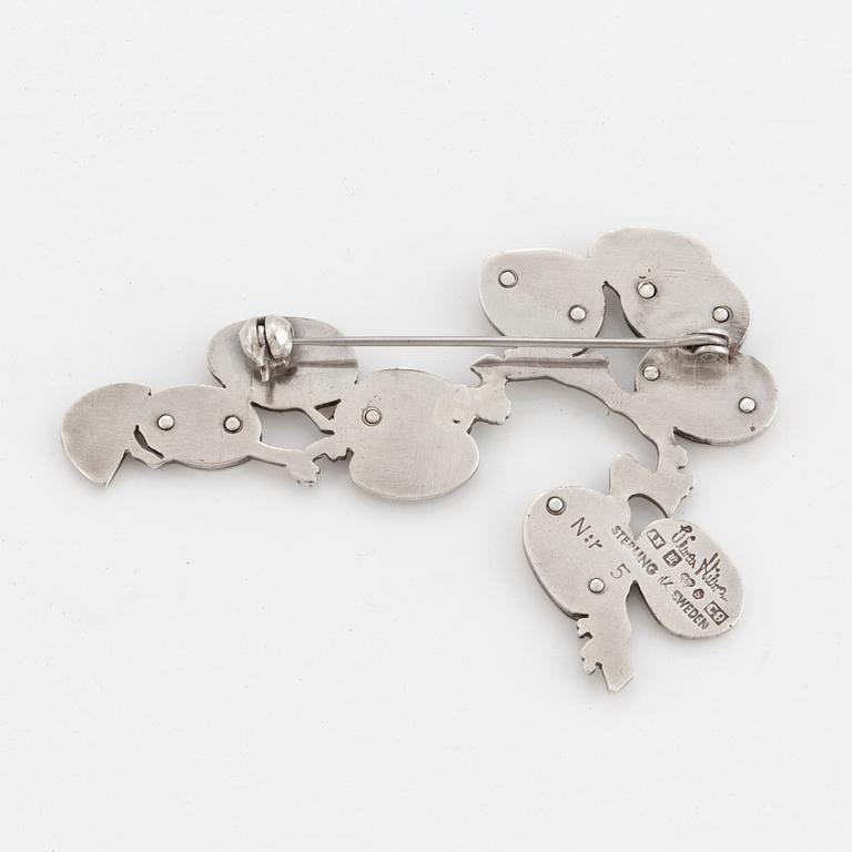 WIWEN NILSSON, a sterling brooch of a cherry blossom branch, Lund Sweden 1953.