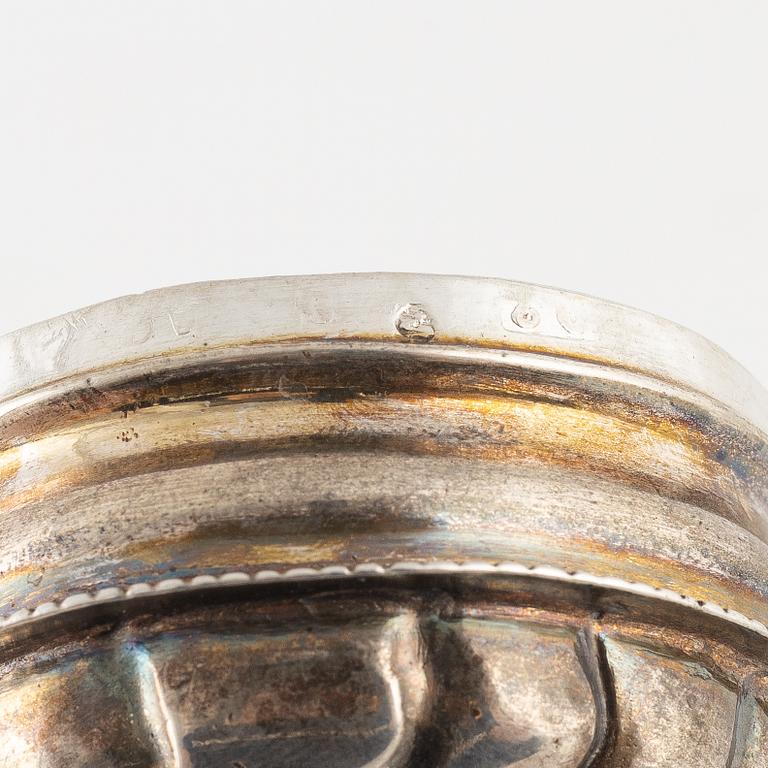 Three silver boxes, Sweden, Holland and Hanau, late 18th century-late 19th century.