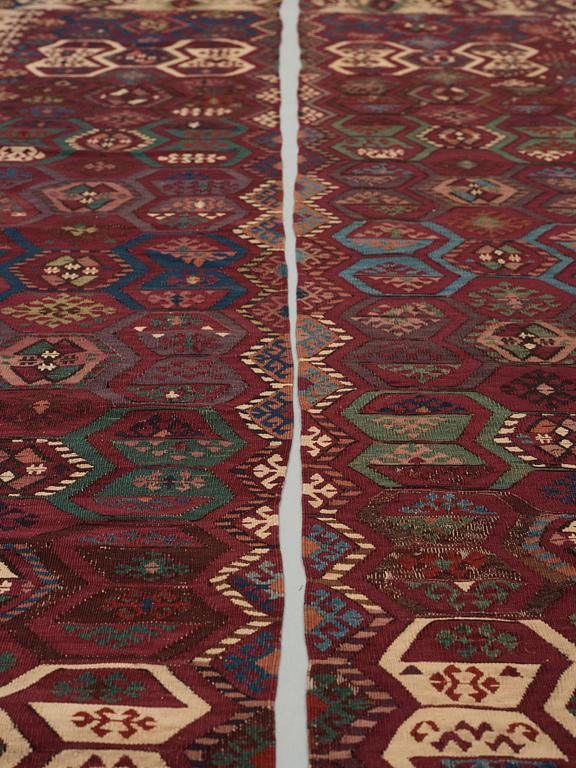 ANTIQUE AKSARAY, PROBABLY, KILIM. 2 parts. 324 x 81,5 as well as 329 x 76 cm.