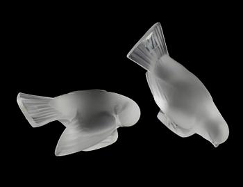 FÅGLAR, 2 st, glas, Lalique, signerade, Frankrike, 1900-talets mitt.
