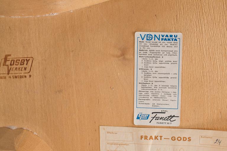 STOLAR, 4 st, "Fanett", Ilmari Tapiovaara, Edsbyverken och BORD, 1900-tal.