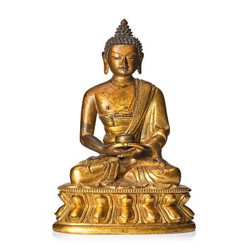 Buddha, förgylld brons. Tibet, 1600-/1700-tal.