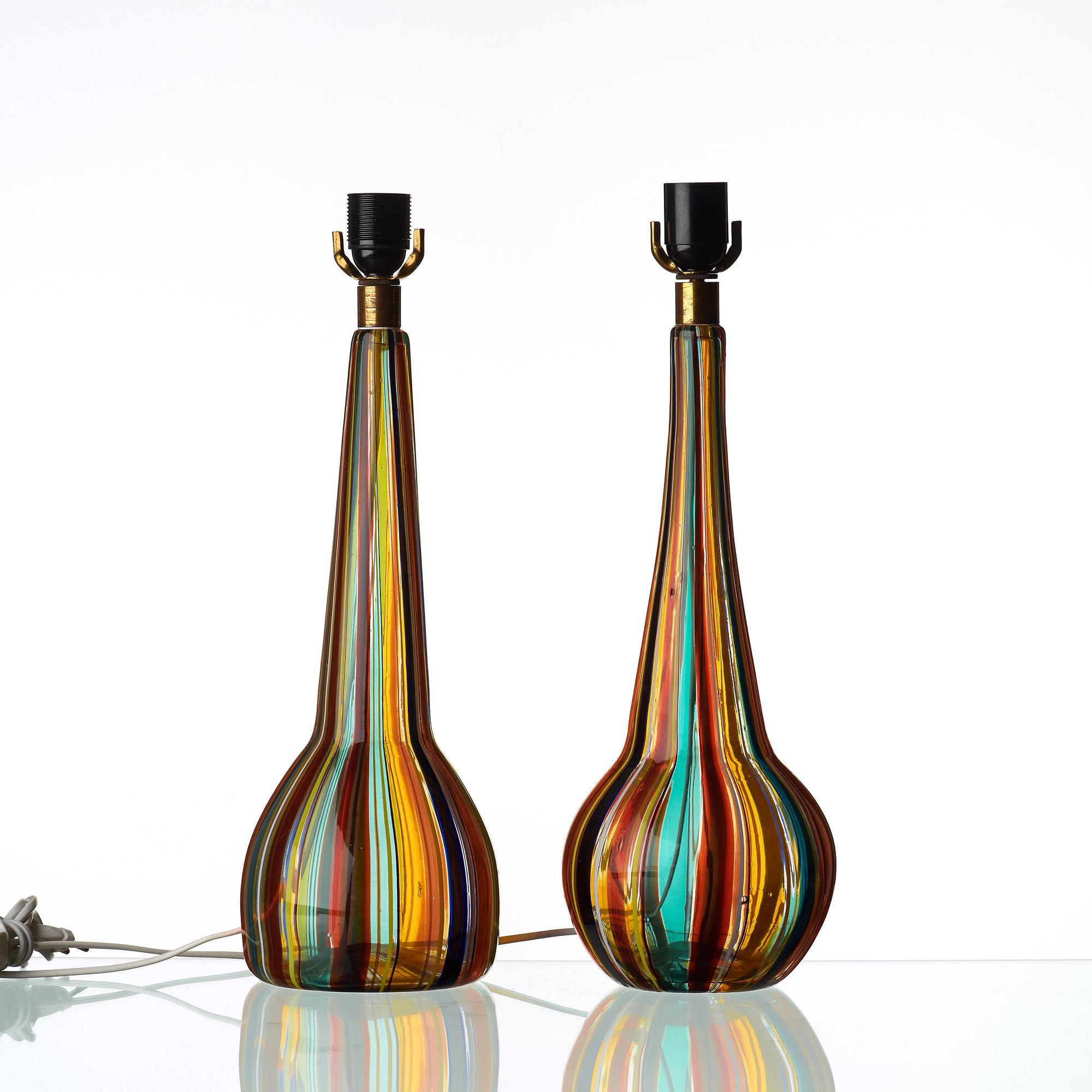 Two similar Barovier & Toso glass table lamps, Murano, Italy 1950-60's.