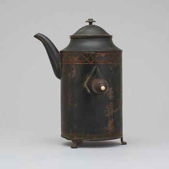 A late Gustavian sheet metal coffee pot with cover.