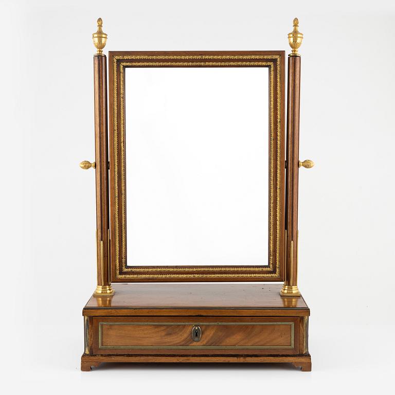 A late Gustavian mahogany and gilt-brass mounted dressing mirror, late 18th century.
