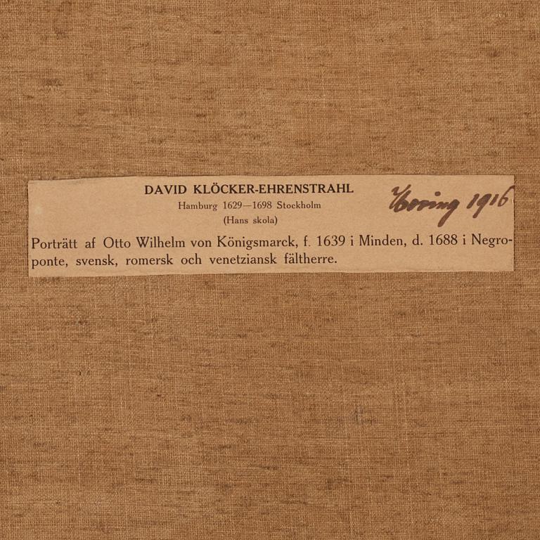 David Klöcker Ehrenstrahl Studio of, "Otto Wilhelm von Königsmarck" (1639-1688), half-length portrait.