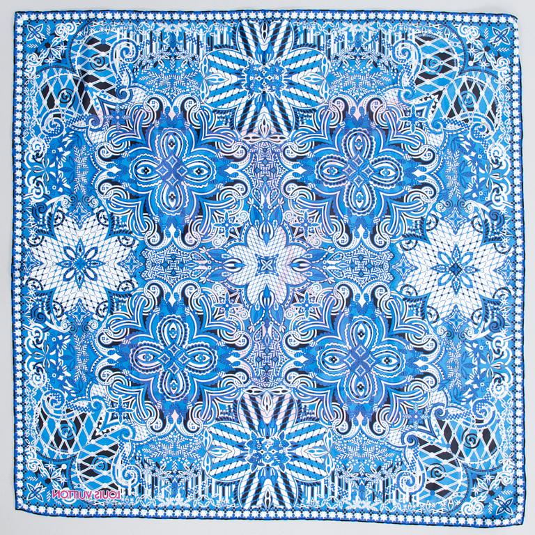 LOUIS VUITTON Silk Scarf with Monogram Patch Mini Pochette Bag.