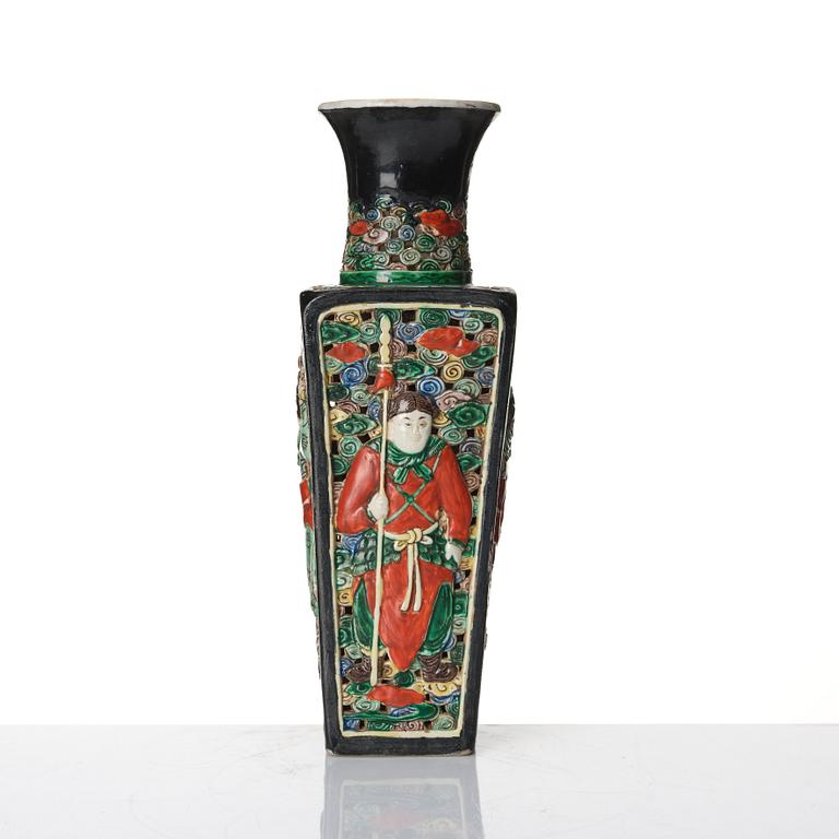 A famille noire pireced vase, Qing dynasty, 19th Century.
