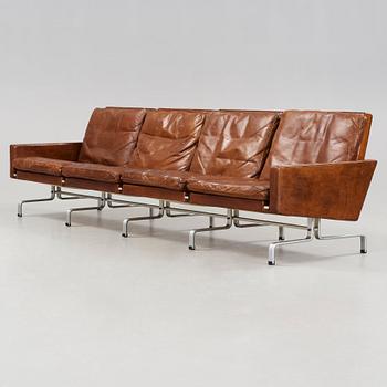 Poul Kjaerholm, a 'PK-31-4' four-seated brown leather and steel sofa, E Kold Christensen, Denmark 1960's.