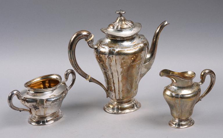 KAFFESERVIS, 3 delar, silver, Olof Staverfelt, Östersund 1920.