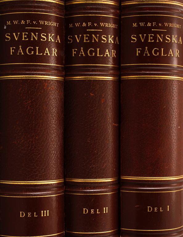 BÖCKER, 3 volymer, "Svenska Fåglar", M. W. & F. von Wright, Förlaget Svenska Fåglar, Stockholm, 1927-29,
