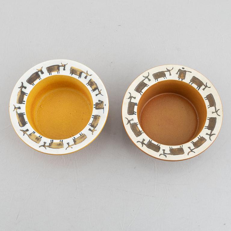 Lisa Larson, vaser, 4 st, skålar, 2 st och fat, 2 st, stengods "Thalia", Gustavsberg.