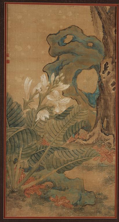 A water colour on silk by an Anonymous artist, parted in two, Qing dynasty, presumably 18th Century.