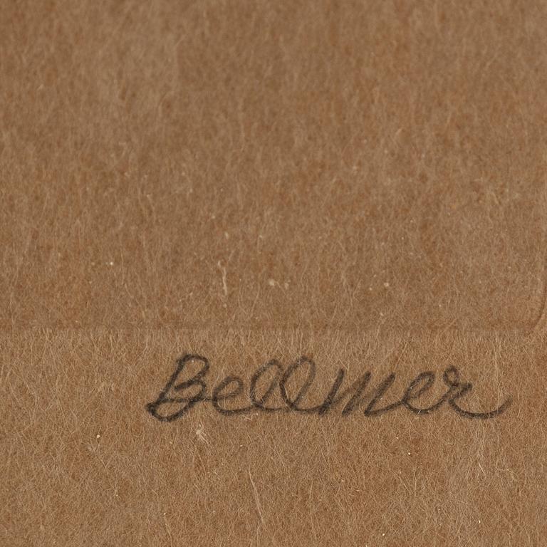 HANS BELLMER, torrnål och akvarell på brunt papper, 1969, signerad med blyerts.