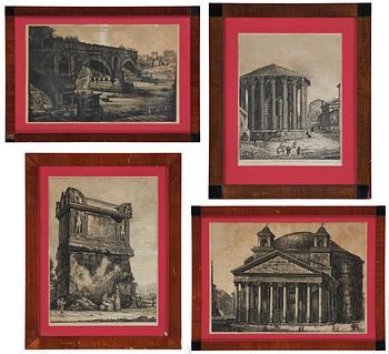 Luigi Rossini, "Veduta del Gran Sepoloro...", "!Veduta del Pantheon...", "Veduta del Tempio di Vesta", "Veduta del Ponte.