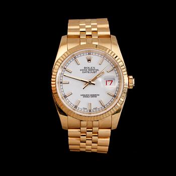 ARMBANDSUR, Rolex Datejust, 18K guld, automatisk. Total vikt inkl ur ca 180 g.