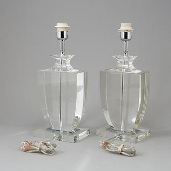 A pair of glass table lamps from Le Dauphin, France, 20th century.