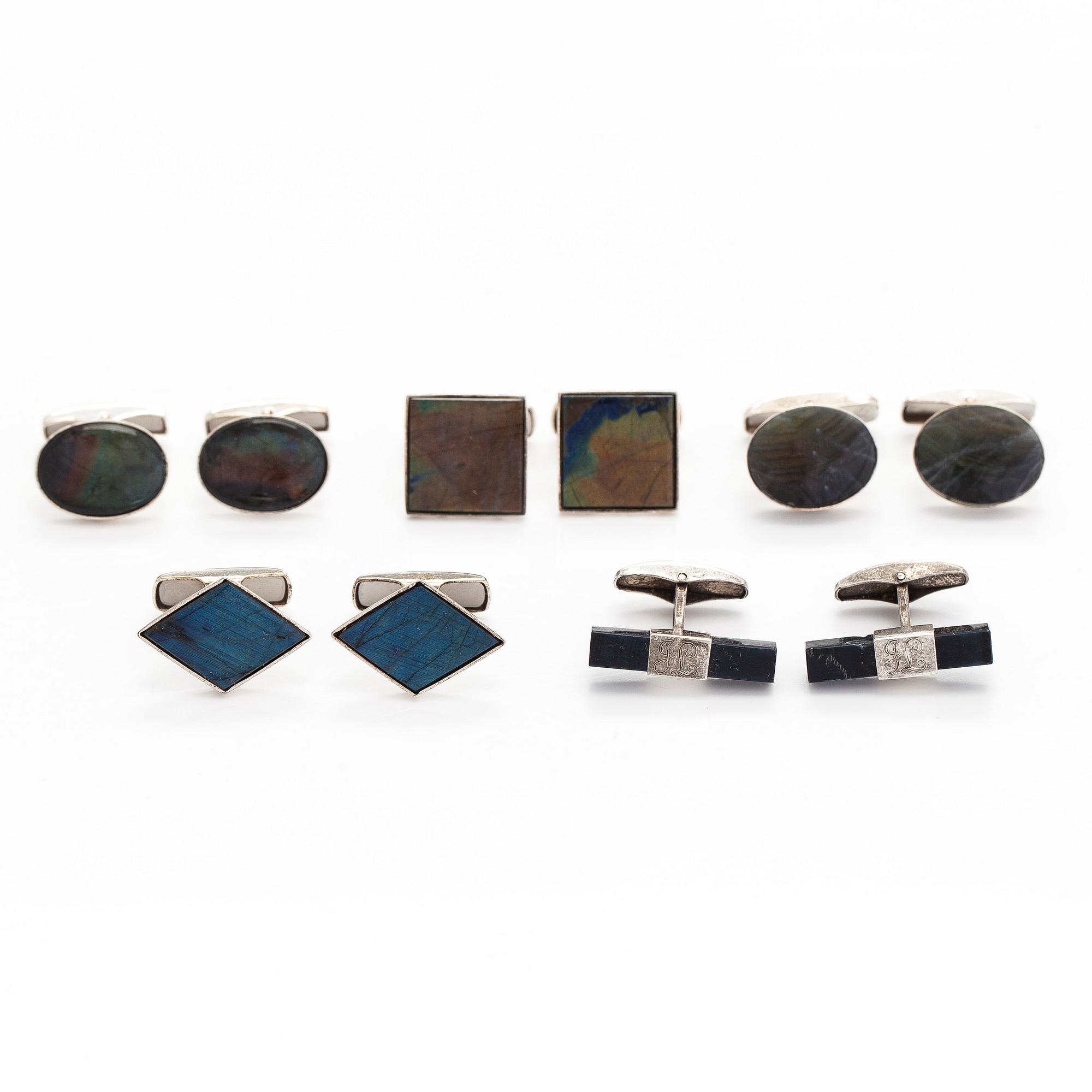 Cufflinks, 5 pairs, spectrolite, silver, Finland.