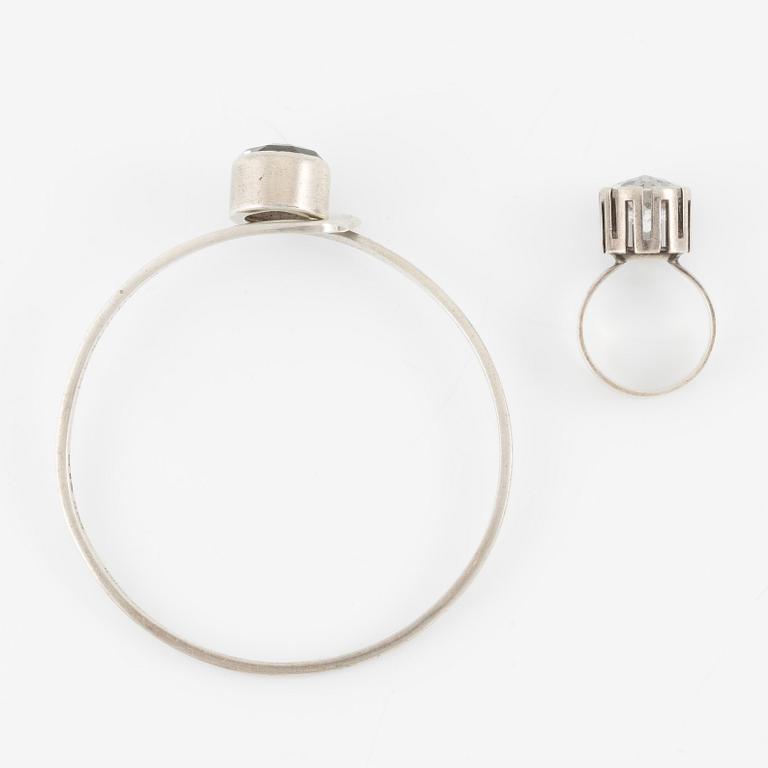 Isaac Cohen, bracelet and ring, silver with rock crystal. 1960s.