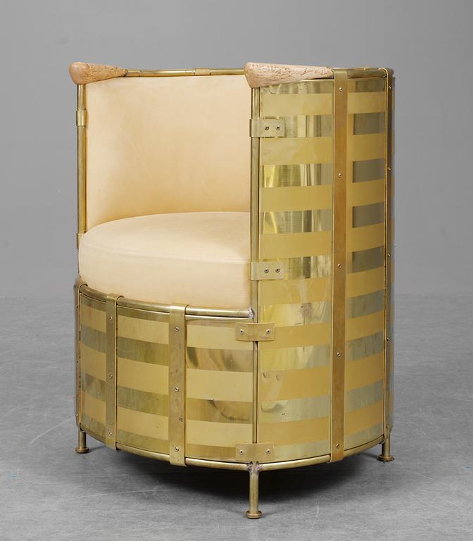 A Mats Theselius brass and birch easy chair, "El Dorado", Källemo, Sweden 2002.