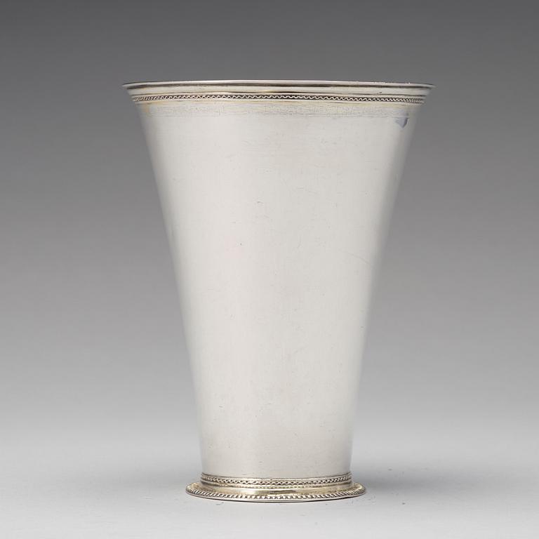 A Swedish 18th century parcel-gilt silver beaker, mark of Olof Söderman, Lidköping 1732.