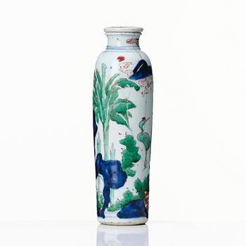 A Chinese wucai sleeve vase, Transition, 17th Century.