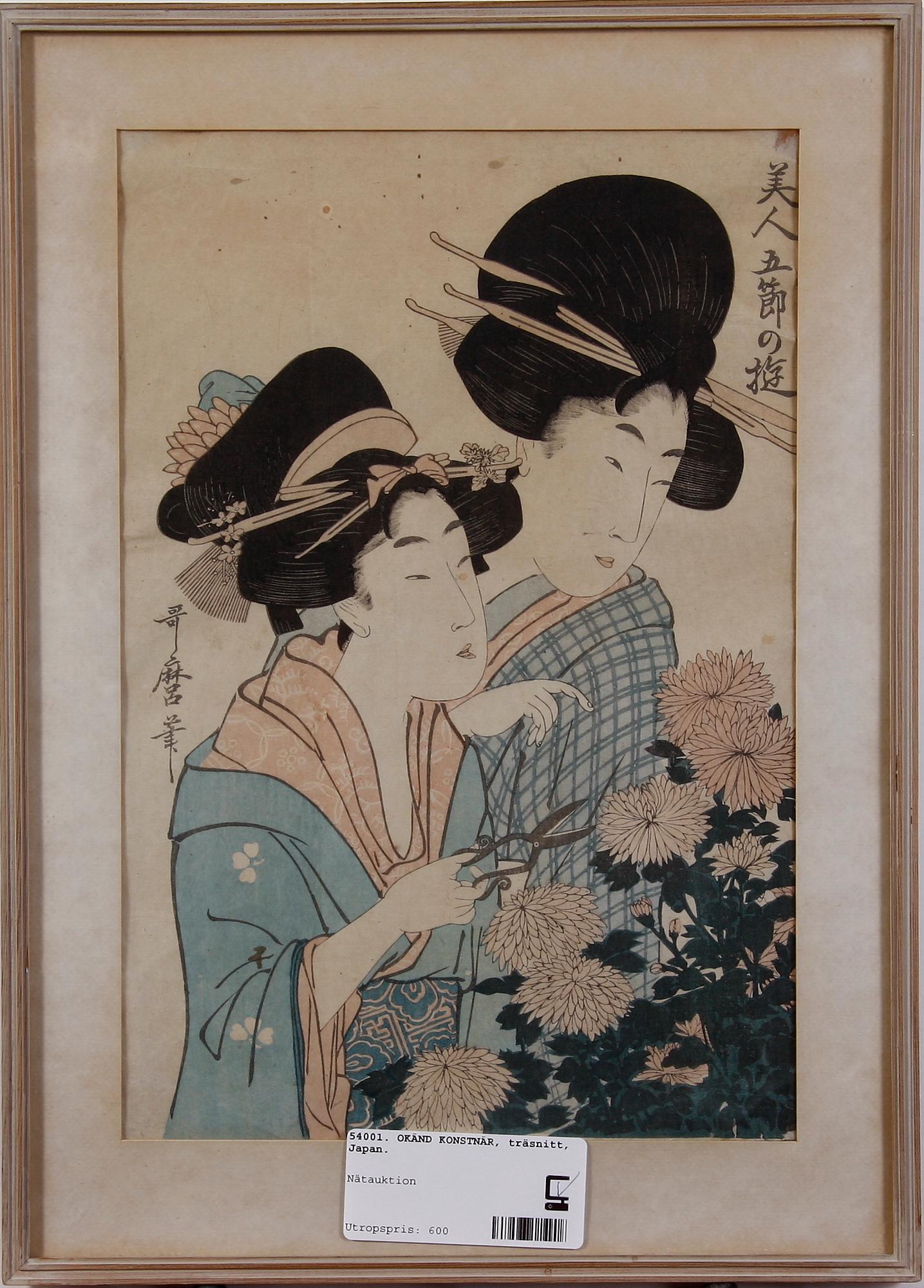 OKÄND KONSTNÄR, träsnitt, Japan, sign.