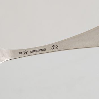 Skedar, 11 st, silver, bl.a. Gottfried Dubois, Stockholm 1743.