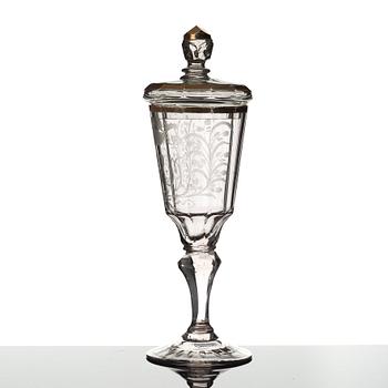 A Geman cut glass goblet with cover, 18th Century.