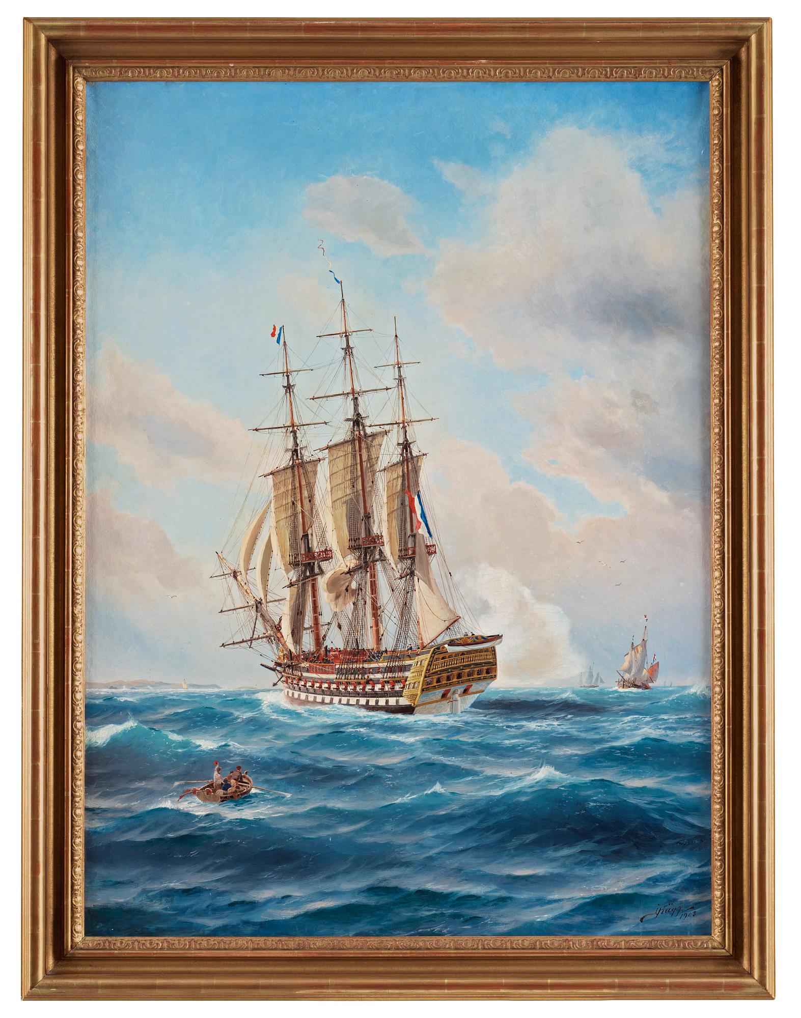 Jacob Hägg, "Franskt linjeskepp till segels" (French line ship at sail).