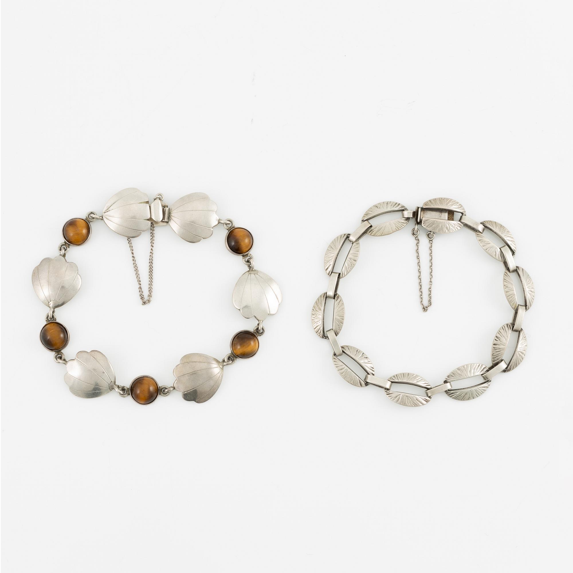 Two bracelets, Victor Janson, silver, one set with tiger's eye.