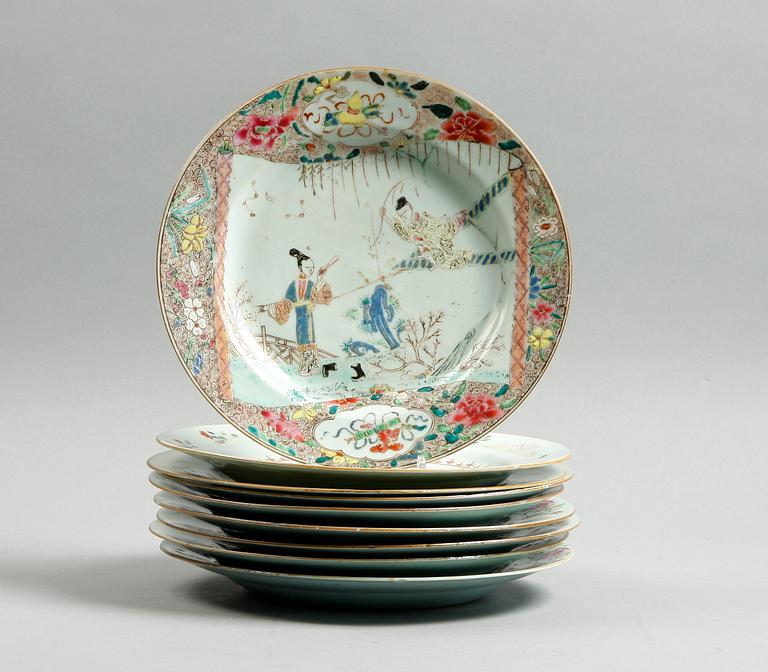 TALLRIKAR, 6+2+1 st, porslin, Kina, Qianlong, 1700-tal.