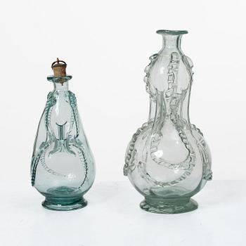 Two bottles, so called kluckaflaskor, 18th/19th century.