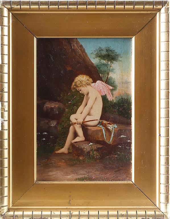 OKÄND KONSTNÄR, olja på pannå, omkring sekelskiftet 1800/1900.