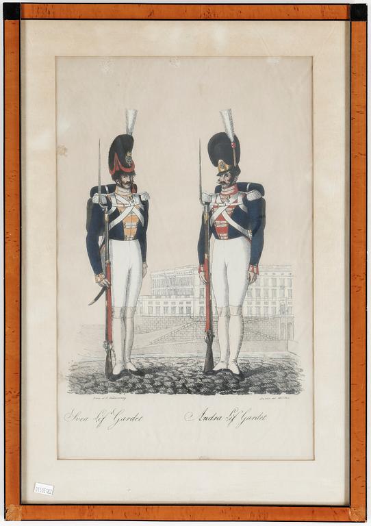 LITOGRAFIER, ett par, efter Adolf Schützercrantz, tryckta av C. Müller, 1800-talets mitt.