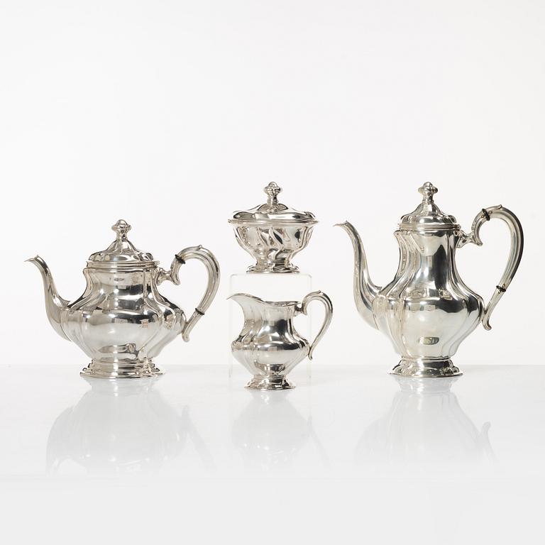 Kaffe- och teservis, 4 delar, silver, rokokostil, Otto Wolter, Schwäbisch Gmünd, Tyskland, 1900-tal.