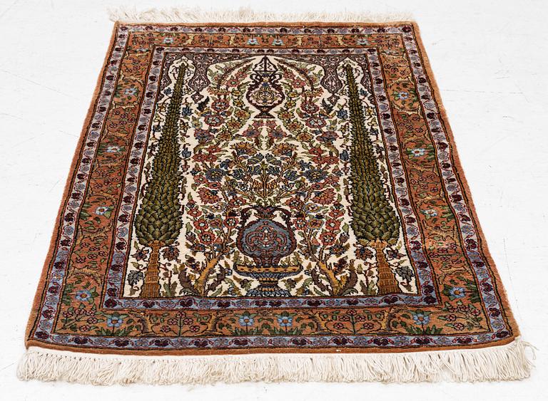 Rug, oriental, silk, approx. 93 x 58 cm.