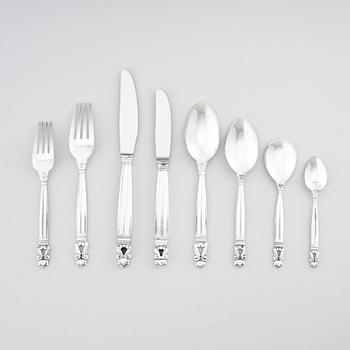 Johan Rohde, a set of 86 pcs of sterling and stainless steel 'Acorn' flatware, Copenhagen 1945-77.