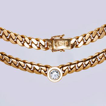 Necklace 18k gold 1 old-cut diamond approx 0,90 ct approx H-I/SI, Gunnar Fahlström Stockholm 1991, total weight 86,0 g.
