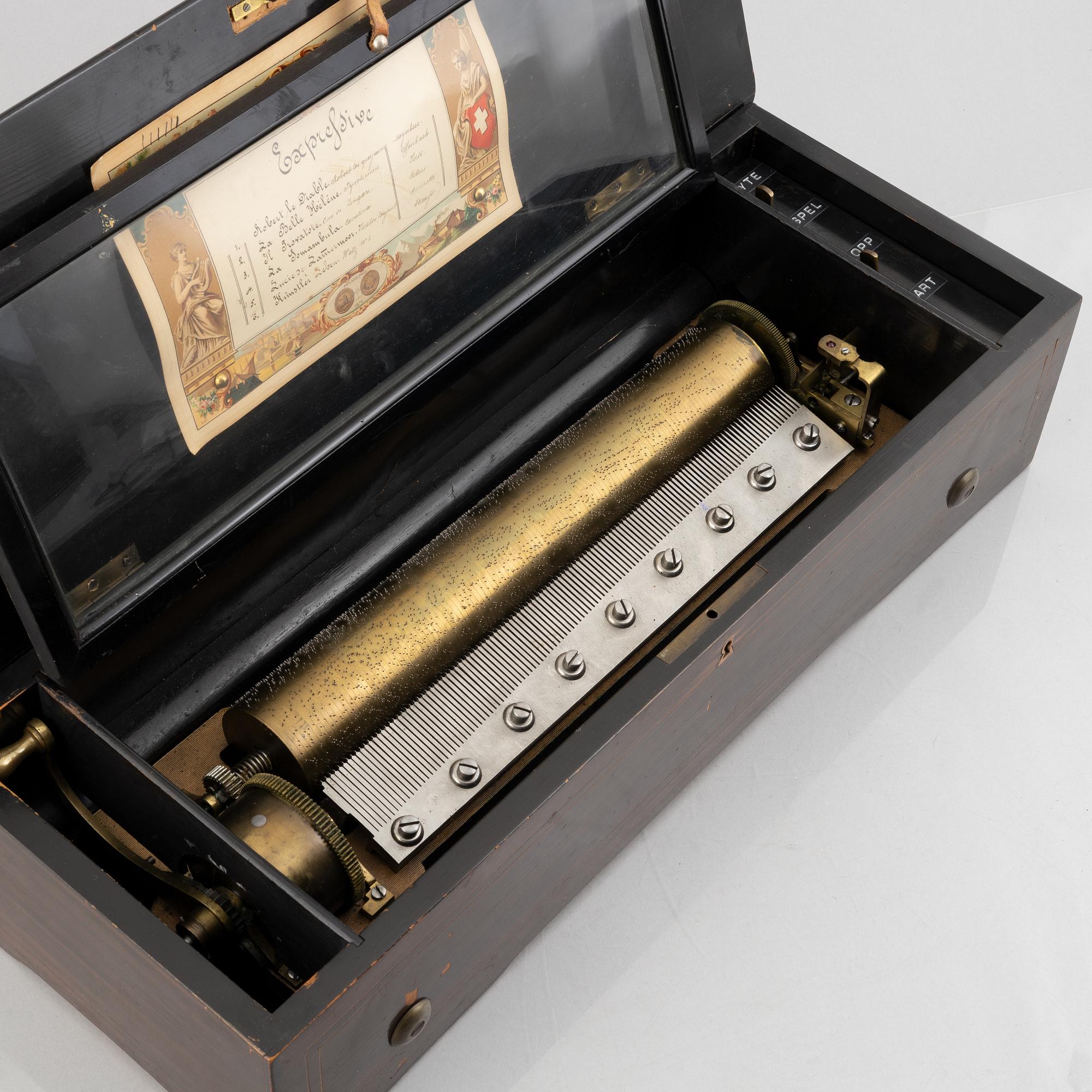 A cylinder music box, Switzerland, late 19th century.