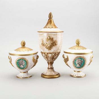 Three mid 20th century urns with lids by Zaccagnini, Firenze Italy.