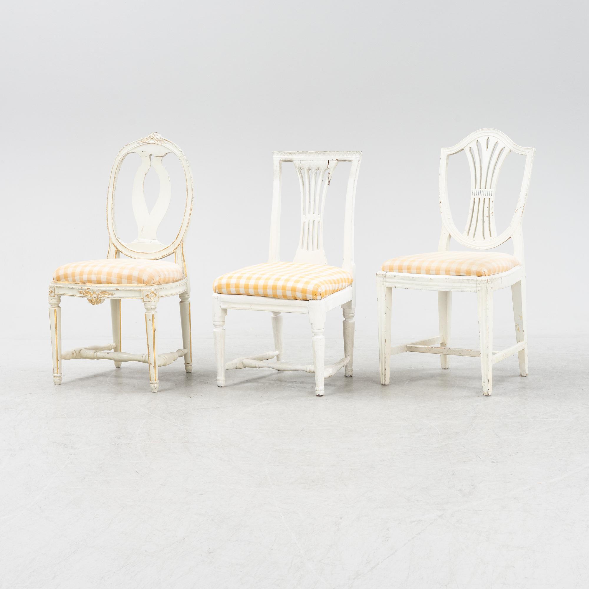 Stolar, 3 st olika modeller, gustavianska, 1700-talets andra hälft.