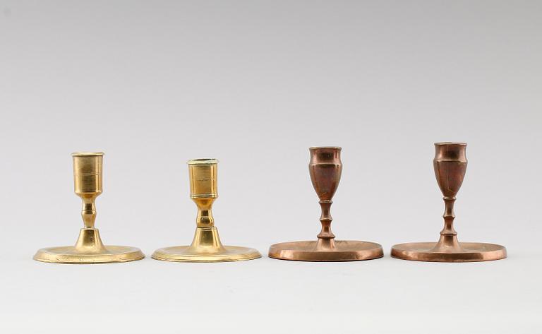LJUSSTAKAR, 4 st, mässing, 1700-/1800-tal.