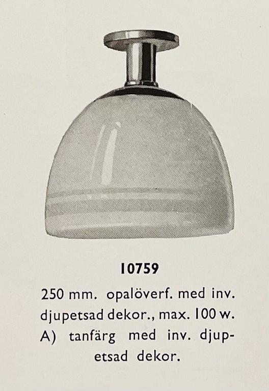 Harald Notini, a pair of ceiling lamps, variant of model "10148", Arvid Böhlmarks Lampfabrik, Stockholm, 1930s.