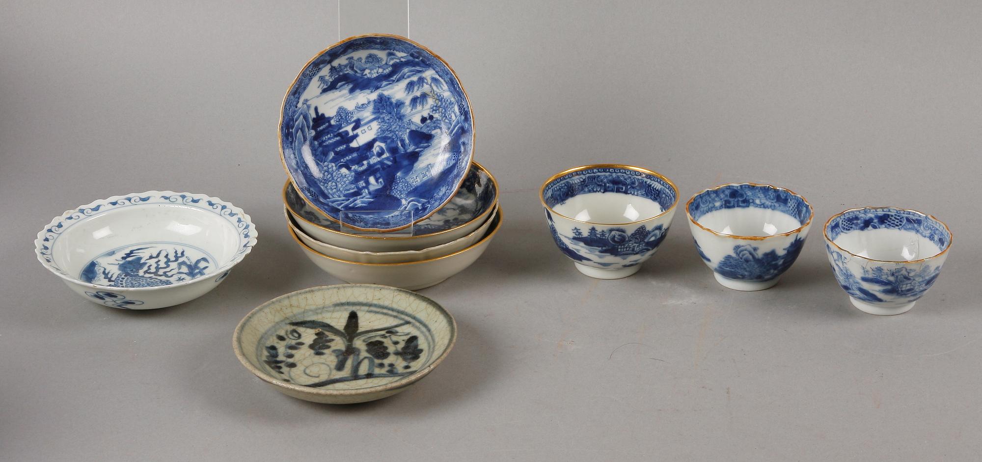 PARTI PORSLIN, 9 delar, Kina, 1700/1800-tal.