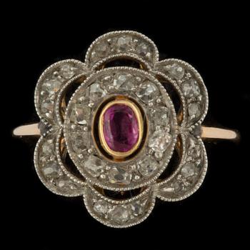 A ruby and rose-cut diamond ring. Made in Stockholm 1933.