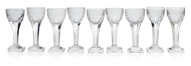 LIKÖRGLAS, 9 st, 1800-tal.