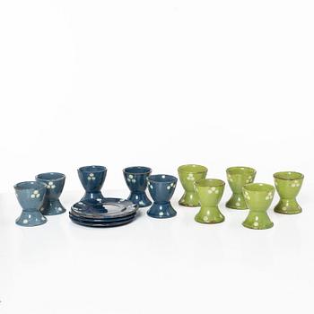 Alfred William Finch, ten egg cups and three saucers, Iris, Finland, around the year 1900.